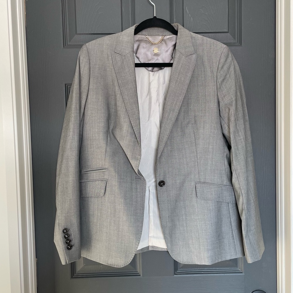 Massimodutti Wool Button Front Blazer Jacket Gray… - image 1